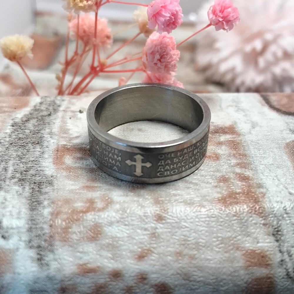 Stainless Steel Men's Silver Cross Ring Sz 9.5